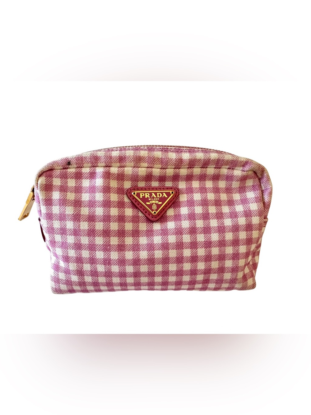 Vintage Prada Pink Gingham Cosmetic Bag